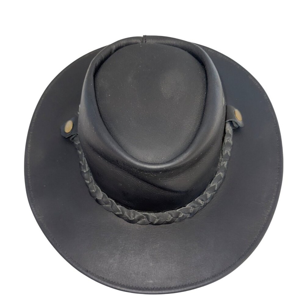 Original Australian Style Mens Hat Black Leather Sz M Aussie Outback Bush Casual